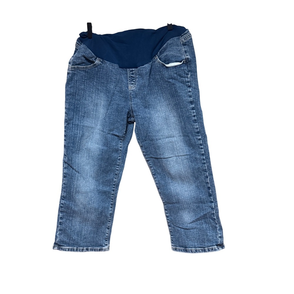 Motherhood Maternity Cropped Jeans Full Belly Panel XL Blue Excellent Capris